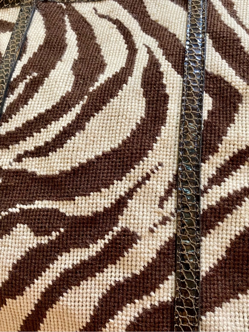 Cleve Carriage Brown and White Zebra Print Needlepoint Satchel, Rare Find! - Picture 3 of 10